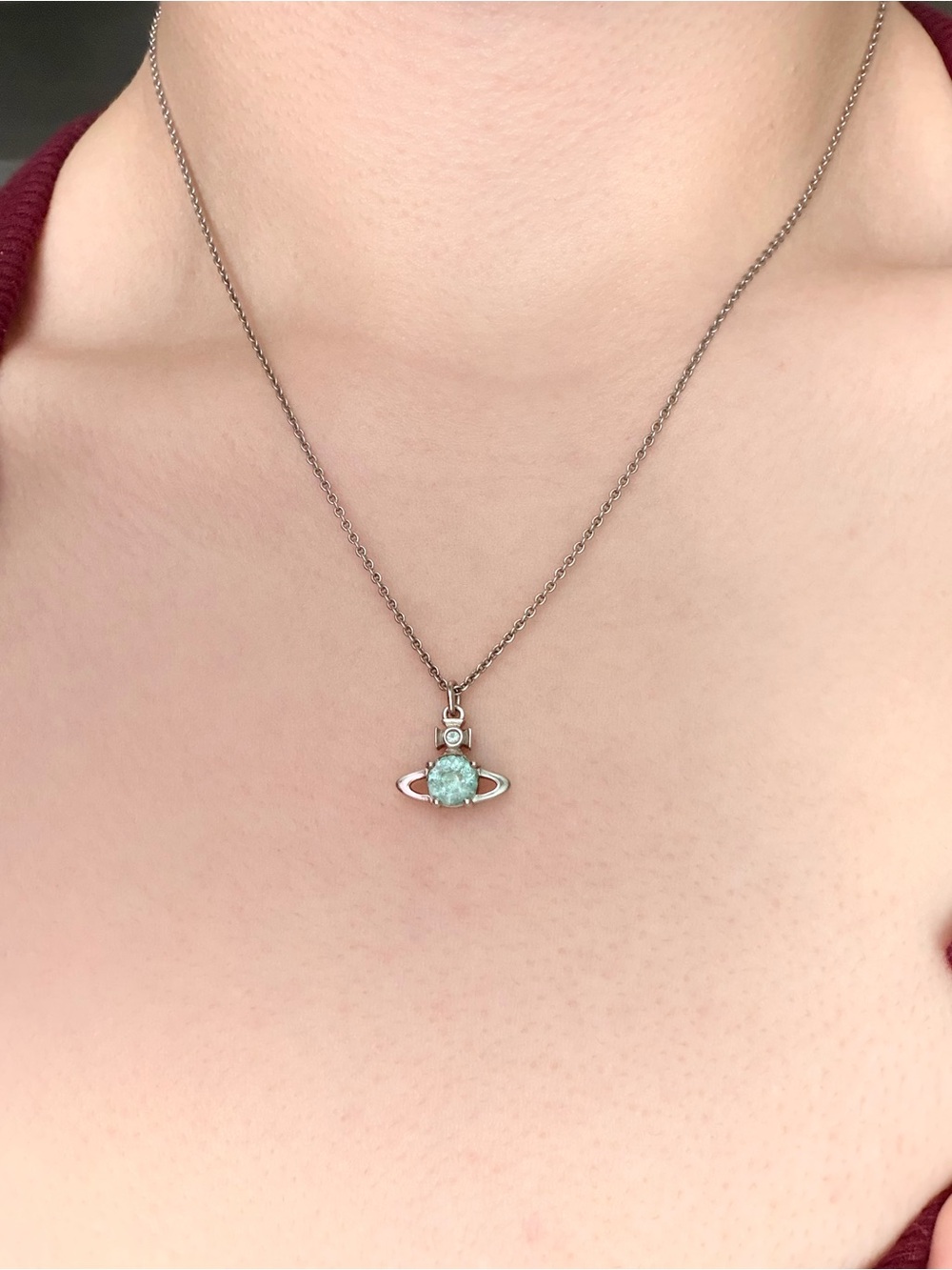 Vivienne Westwood Silver Orb Pendant Necklace with Mint Stone